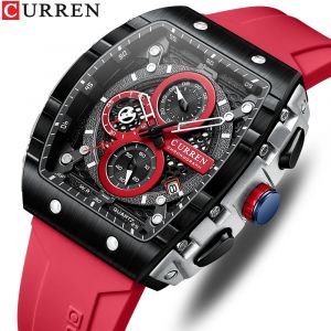 CURREN Sport chronographe montre à Quartz pour hommes mode bracelet en Silicone bleu Tonneau cadran