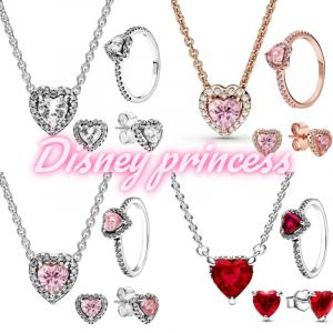 Disney &ndash; boucles d'oreilles avec anneau d'amour en forme de c&oelig;ur, Bracelets Pandora originaux,
