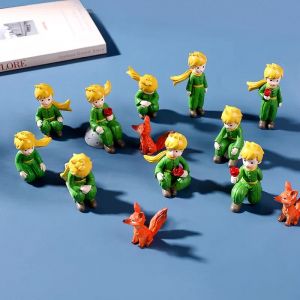 Figurine de dessin animé le petit Prince renard Rose fleur Miniatures Figurines ornement gâteau