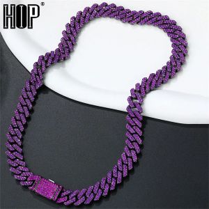 Chaîne à maillons cubains en losange de 12MM, 2 rangées de strass glacés violets, colliers de