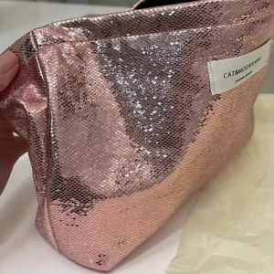 Pochette argentée à paillettes brillantes simples, sac à main cosmétique, trousse de maquillage,