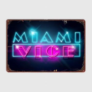 Miami Vice Neon Decor for Room, Vintage Metal 18 Signs for Wall Art, Retro Metal Poster, Home