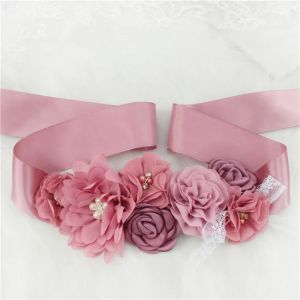 Rose blanc bleu violet mode fleur ceintures de mariage perle arc robe de mari&eacute;e ceinture ruban de