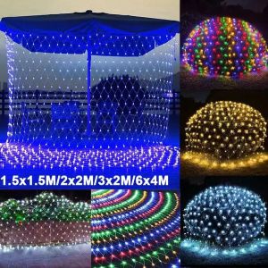 1.5x1.5M 3x2M 6x4M LED Net maille fée chaîne lumière guirlande fenêtre rideau noël fée lumière fête