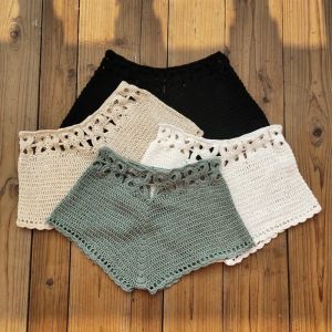 Short de bain d&eacute;coup&eacute; au Crochet pour femmes, bas de maillot de bain, Style plage, cordon de