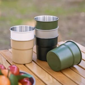 Tasses &agrave; bi&egrave;re et &agrave; vin, tasse de Camping empilable, tasse &agrave; boire en acier inoxydable avec sac de