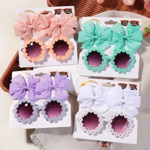 Pinces &agrave; cheveux avec n&oelig;ud de joie, 3 pi&egrave;ces/ensemble, lunettes de soleil r&eacute;tro &agrave; fleurs pour