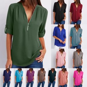 2024 offre spéciale femmes Cool chemise ample col en V profond en mousseline de soie mode Blouse