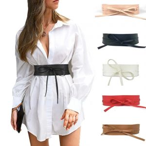 Ceinture en cuir avec n&oelig;ud papillon pour femme, large environnement, ceinture ronde simple, corset
