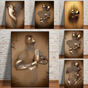 Statue de Couple d'amour abstraite, peinture sur toile, baiser, c&acirc;lin, amour, affiche d'art en