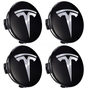 Centre de roue de voiture noir argent, 56mm, 4 pièces, couvercle de moyeu de jantes, Logo pour Tesla