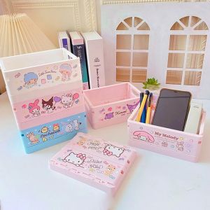 Kawaii Hello Kitty boîte de rangement de bureau pliable mignon Kuromi mélodie cannelle étudiant