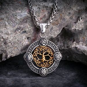 Collier arbre de vie Rune nordique pour hommes, ne se décolore jamais, couleur or, pendentif en