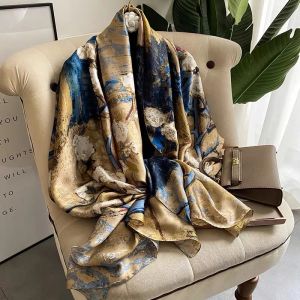 Écharpe de printemps pour femmes, Design de luxe, écharpe lisse en soie, bandeau musulman doux,
