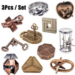 3 pièces ensemble métal Puzzle Solution déverrouiller jouet casse-tête IQ défi jeux pour enfants