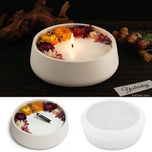 Nouveau rond grand Pot de bougie moules en Silicone ciment Pot de fleur moule b&eacute;ton cire bo&icirc;te bol
