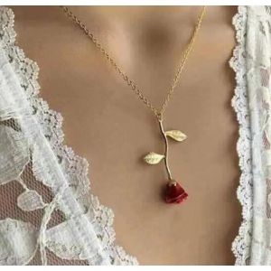 Collier &agrave; breloques Disney 3D, fleur de Rose ultime, la belle et la b&ecirc;te, bijoux Boho, cadeau de