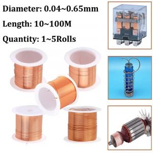 5 rouleaux ~ 1 rouleau bobine fil de cuivre 0.04 ~ 0.65mm câble fil de cuivre fil magnétique fil de