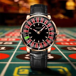 PINDU Design montre mécanique NH35 mouvement chiffres arabes cadran rotatif Roulette montre