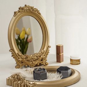 Miroir de Table à cadre sculpté de Style palais français rustique, plateau de miroir doré, miroir