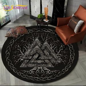 Viking-Arbre de vie rond Valknut Yggdrasil, tapis lea pour salon, chambre à coucher, canapé, décor