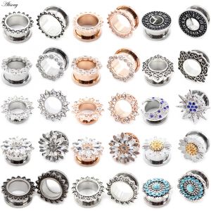 Alisouy 2 pièces en acier inoxydable fleur zircone lune étoile horloge coeur vis oreille Tunnels