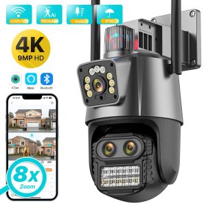 Cam&eacute;ra PTZ ext&eacute;rieure 9MP 4K HD 8X Zoom hybride trois objectifs double &eacute;cran Wifi cam&eacute;ra IP 4MP