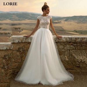 LORIE-Robes de mariée en dentelle vintage, robe de mariée campagnarde en dentelle, coupe trapèze,