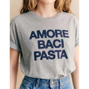 Amore Baci p&acirc;tes lettres impression &eacute;t&eacute; gris t-shirt femmes ample coton d&eacute;contract&eacute; hauts t-shirts