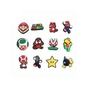 Breloques de chaussures avec personnages Mario, 12/30 pièces, pour sabots, diapositives à bulles,