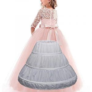 Jupon Crinoline en Dentelle Blanche pour Enfant, 3 Trois Cerceaux, Ligne A, Garniture, pour Robe de