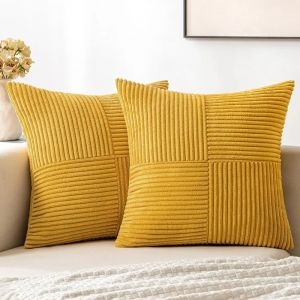 Housse de coussin en velours côtelé jaune moutarde, style Boho épissé, taie d'oreiller douce pour
