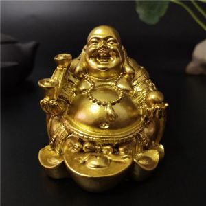 Statue de bouddha qui rit en or, argent chinois Feng Shui, sculpture de bouddha Maitreya,