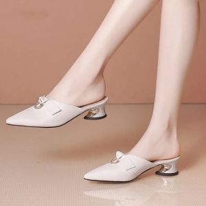 Chaussures de Luxe en Cuir Blanc Cassé, Mules bal enstone, Pantoufles pour Femmes, Sandales pour
