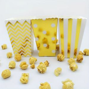Bo&icirc;te &agrave; pop-corn en papier ray&eacute; ondul&eacute; &agrave; points dor&eacute;s, 12 pi&egrave;ces, sac &agrave; bonbons au ma&iuml;s Pop, sac &agrave;