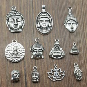 10 pièces breloques bouddha Antique couleur argent bouddha Statue pendentif breloques bouddhisme