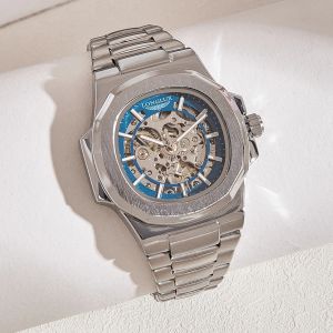 LONGLUX automatique homme montre de luxe en gros montres mécaniques en acier inoxydable squelette