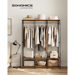 SONGMICS Armoire Vêtements Portable, Penderie Métal Pliable, Étagères de Rangement avec Tringle,