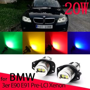 LED Angel Eye anneau marqueur lumi&egrave;re lat&eacute;rale blanc LED ampoule voiture phare pour BMW E90 E91
