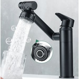 1080 °   Robinet d'évier de salle de bains pivotant, mitigeur de lavabo monté sur le pont, robinet