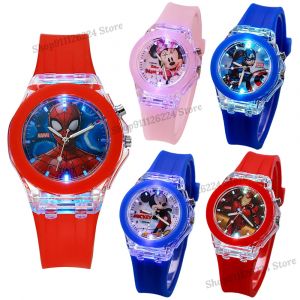 Disney Mickey Mouse filles montres enfants bracelet en Silicone lumière colorée Spiderman enfants