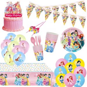 Décoration de fête d'anniversaire princesse Disney, Kit de vaisselle, assiettes, tasses, bannière de