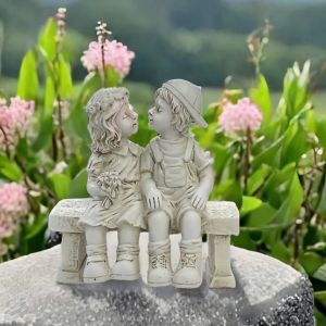 Statue de couple assis en résine pour décoration de jardin, statue de baiser, décor d'artisanat,