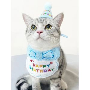 Bavoir d'anniversaire pour chien et chat, chapeau de fête, Mini chien, écharpe Bandana réglable,