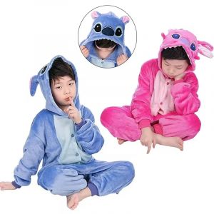 Pyjama Cosplay Angel Stitch, Costume Anime, combinaison mignonne, vêtements de nuit à capuche, noël