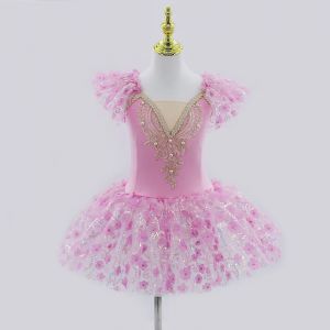 2024 rose enfants salle de bal vêtements paillettes fleur Tutus robe de Ballet pour fille danse