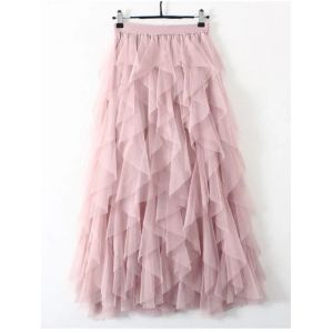 TIGENA Tutu Tulle longue Maxi jupe femmes mode 2023 cor&eacute;en mignon rose taille haute jupe pliss&eacute;e