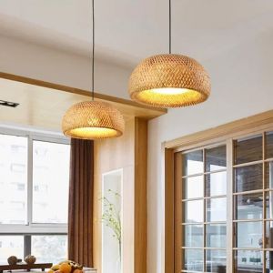 Lampe suspendue en bambou, abat-jour suspendu, Art déco, lanterne chinoise, lustre en rotin, grand