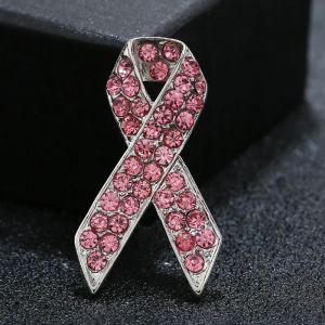 Bijoux de sensibilisation au Cancer du sein, broches en strass avec ruban rose, Badge en m&eacute;tal pour