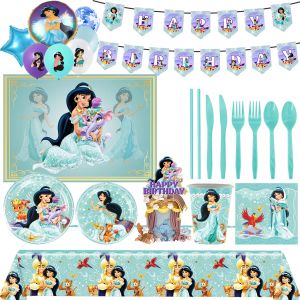 Nouveau jasmin princesse Aladdin thème fête d'anniversaire décoratif jetable vaisselle fond ballon